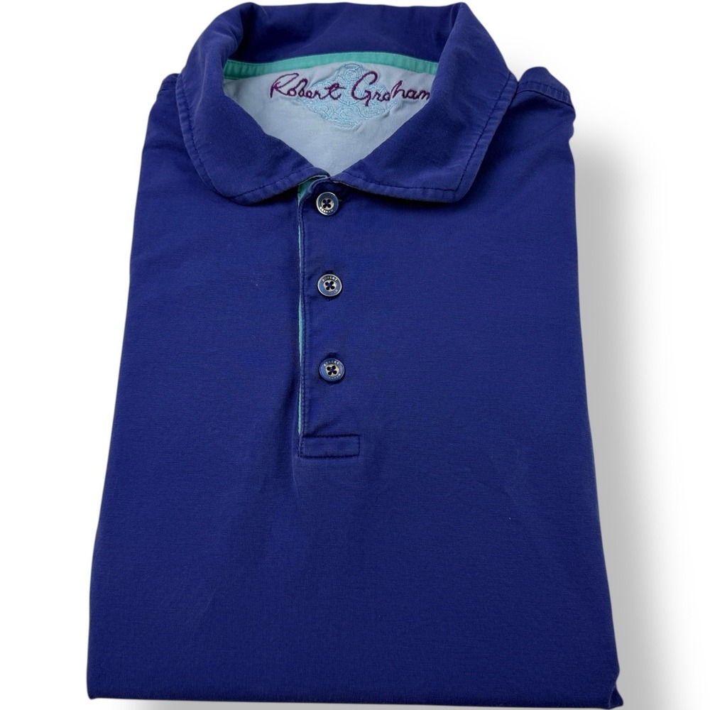 Robert Graham Blue Classic Fit Cotton Polo Shirt Men's Size Medium